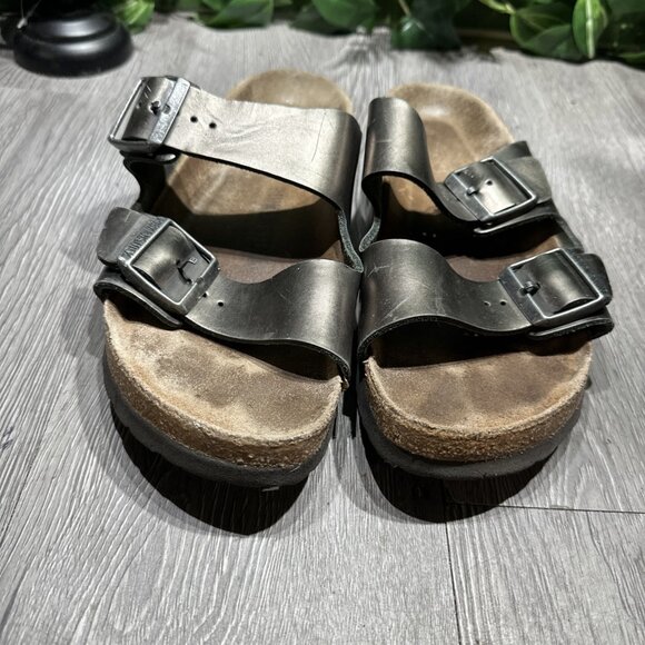 Birkenstock Arizona Soft Bed Leather Metallic Green Women Sandals Size 40 US 9 - Picture 3 of 6